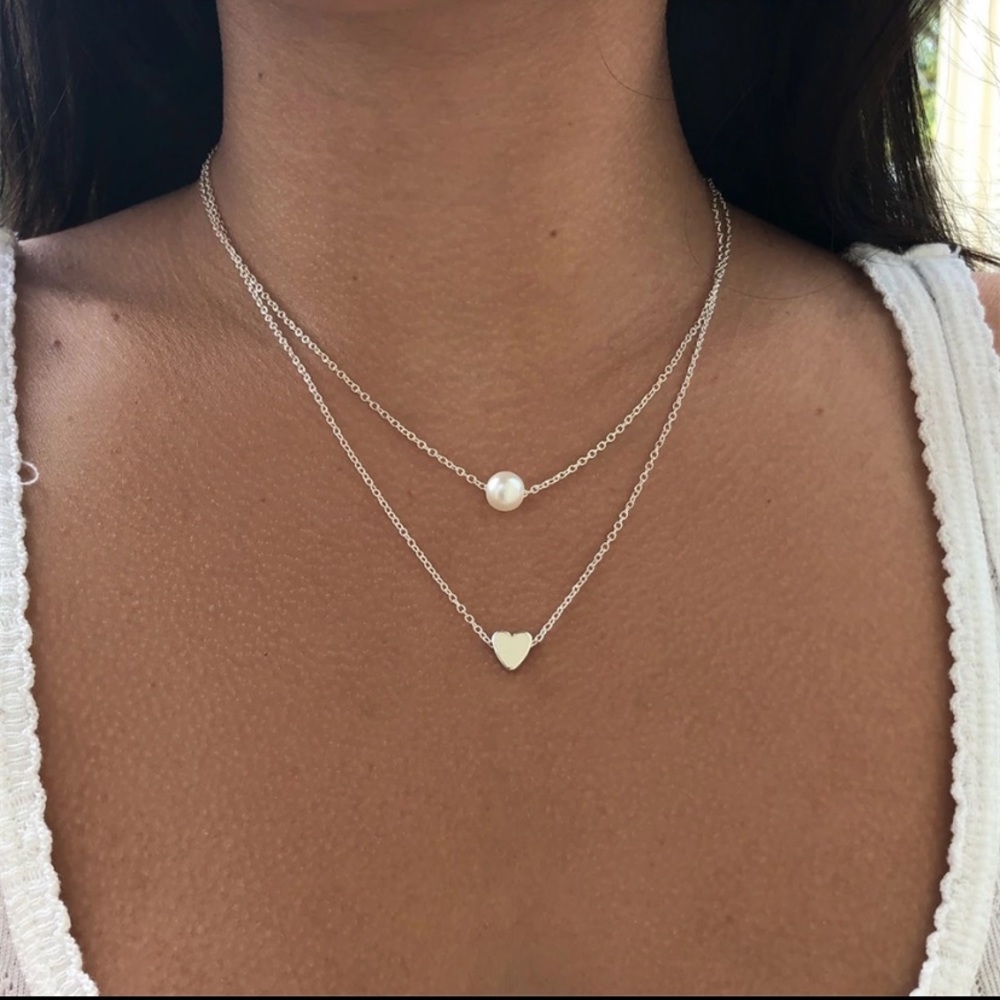 Silver Pearl heart necklace 3 for $15
